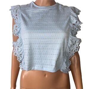 Juniors' SO Broderie Frill Top-NEW Sz MD eyelet cropped baby blue NWT blouse